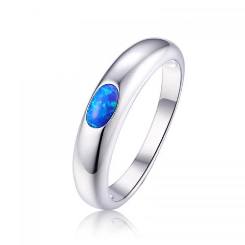Sterling Silver Finger Ring, 925 Sterling Silver, with Opal, plated, fashion jewelry & for woman 