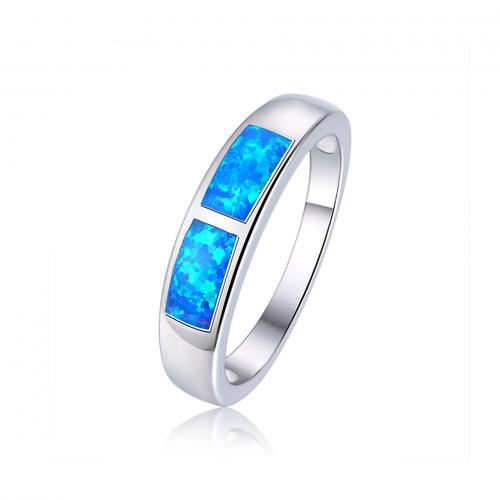 Sterling Silver Finger Ring, 925 Sterling Silver, with Blue Opal, fashion jewelry & for woman, US Ring 