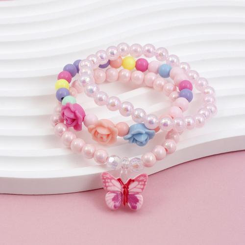 Children Bracelets, Plastic, Butterfly, handmade, three pieces & for children, multi-colored 