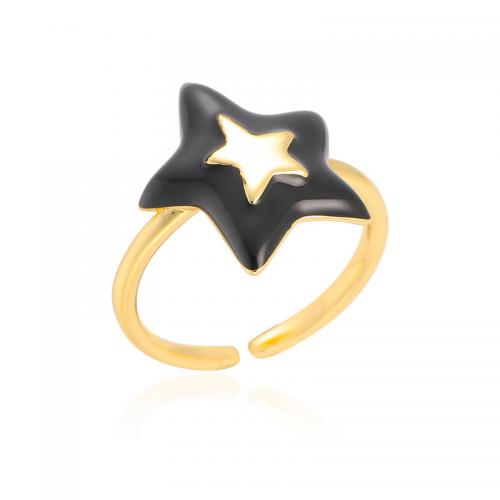 Brass Finger Ring, Star, gold color plated, fashion jewelry & for woman & enamel cuff finger ring diameter about 2.2cm 