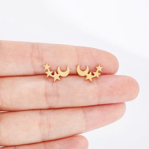 Stainless Steel Stud Earring, 304 Stainless Steel, Moon and Star, plated, for woman 