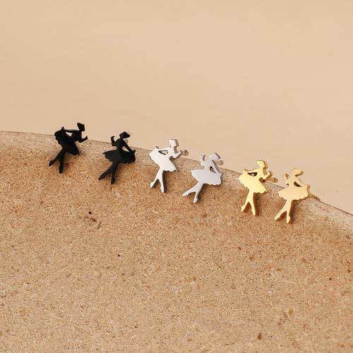 Stainless Steel Stud Earring, 304 Stainless Steel, Dancing Girl, plated, for woman 