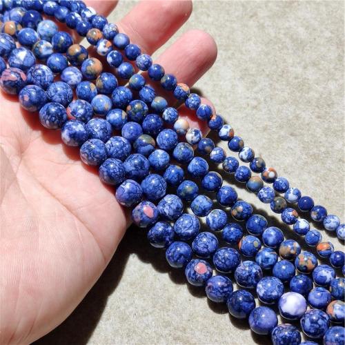 Einzelne Edelstein Perlen, Naturstein, rund, DIY & verschiedene Größen vorhanden, blau, verkauft von Strang