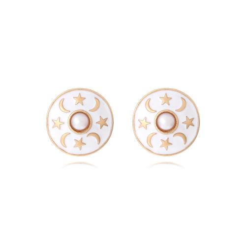 Enamel Zinc Alloy Stud Earring, with Resin, Round, fashion jewelry & for woman 