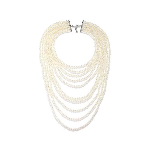 Collier de perles en plastique, perle de plastique, avec alliage de zinc, avec 4cm chaînes de rallonge, fait à la main, bijoux de mode & multicouche & pour femme, blanc Environ 39 mm, Vendu par PC