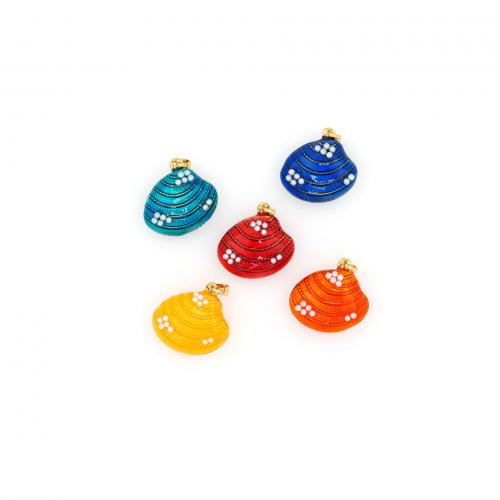 Enamel Brass Pendants, with Plastic Pearl, Shell, 18K gold plated, fashion jewelry & DIY 