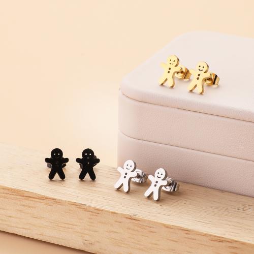 Stainless Steel Stud Earring, 304 Stainless Steel, Gingerbread Man, Vacuum Ion Plating, fashion jewelry & for woman 