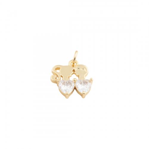 Cubic Zirconia Brass Pendants, fashion jewelry & Unisex & micro pave cubic zirconia, golden 