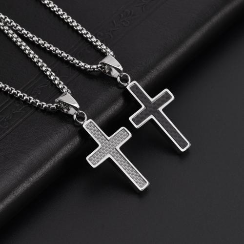 Titanium Steel Jewelry Necklace, Cross, fashion jewelry & for man Approx 45 cm 