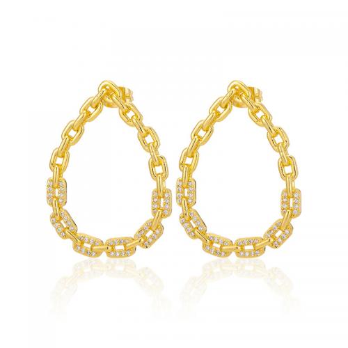 Cubic Zirconia Micro Pave Brass Earring, Teardrop, gold color plated, fashion jewelry & micro pave cubic zirconia & for woman & hollow 