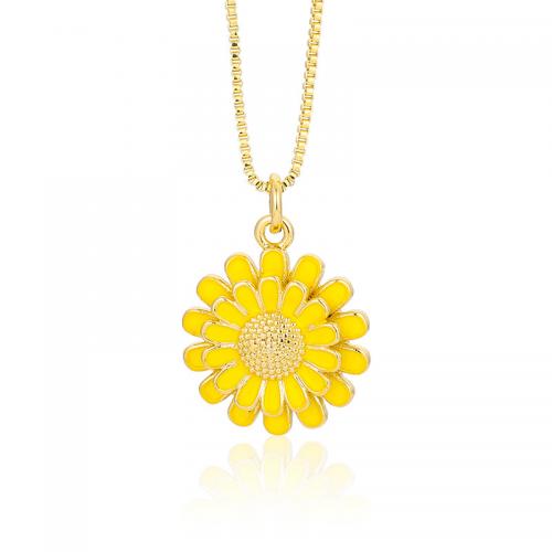 Brass Jewelry Necklace, with 5cm extender chain, Sunflower, gold color plated, fashion jewelry & for woman & enamel Approx 43 cm 