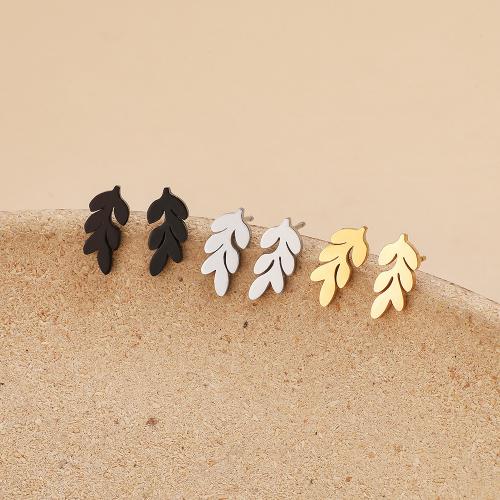 Stainless Steel Stud Earring, 304 Stainless Steel, Leaf, plated, for woman 