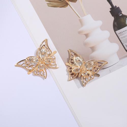Hair Barrette Finding, Zinc Alloy, Butterfly, plated, DIY & with rhinestone, golden, 52mm 