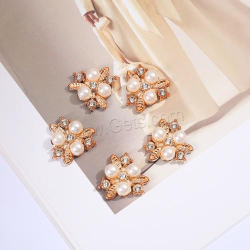 Hair Barrette Finding, Zinc Alloy, with ABS Plastic Pearl, Flower, plated, DIY & with rhinestone, golden, 28mm 