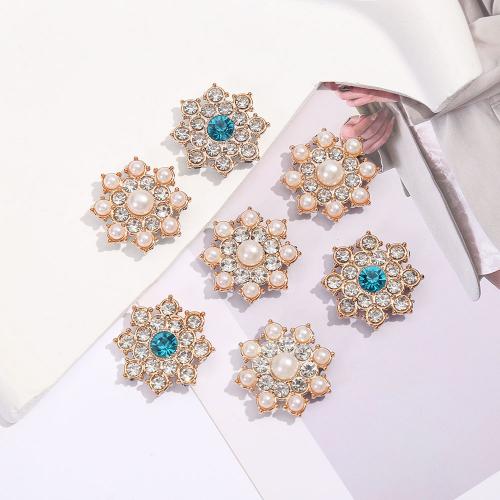 Hair Barrette Finding, Zinc Alloy, with ABS Plastic Pearl, Flower, plated, DIY & with rhinestone 22mm 