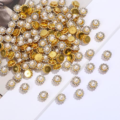 Rhinestone Cabochon, Zinc Alloy, with ABS Plastic Pearl, Round, plated, DIY & with rhinestone, golden 
