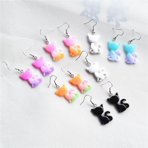 Resin Zinc Alloy Earring, with Resin, Cat, plated, fashion jewelry 