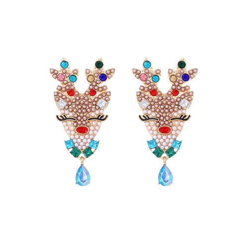 Christmas Earrings, Zinc Alloy, with Plastic Pearl, Christmas Design & for woman & enamel & with rhinestone 