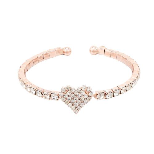 Bracelet manchette de zinc en alliage, alliage de zinc, bijoux de mode & pour femme & avec strass, couleur or rose, Inner 60mm., Vendu par PC