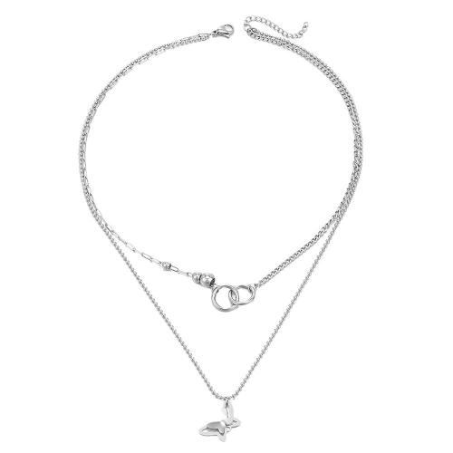 Titanium Steel Jewelry Necklace, with 50mm extender chain, silver color plated, Double Layer & fashion jewelry & for woman Approx 470 mm, Approx 540 mm 
