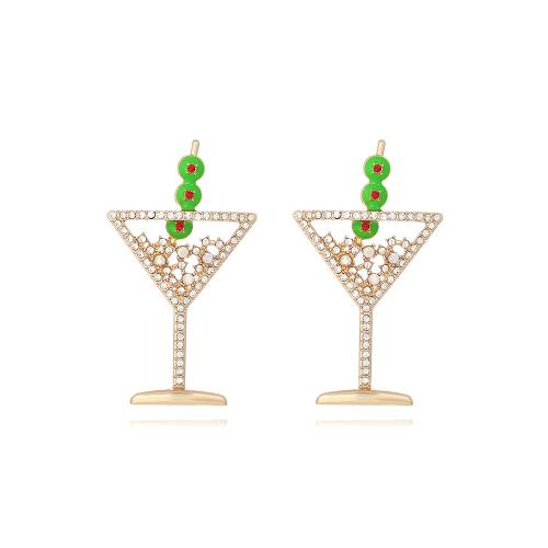 Zinc Alloy Rhinestone Stud Earring, Cup, fashion jewelry & for woman & enamel & with rhinestone, multi-colored 