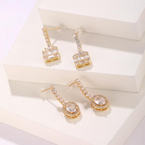 Stainless Steel Cubic Zirconia Stud Earring, 304 Stainless Steel, 18K gold plated, fashion jewelry & micro pave cubic zirconia & for woman 