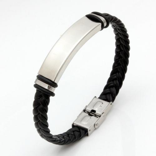 PU Leather Cord Bracelets, with 304 Stainless Steel, fashion jewelry & Unisex, black cm Approx 21 cm [