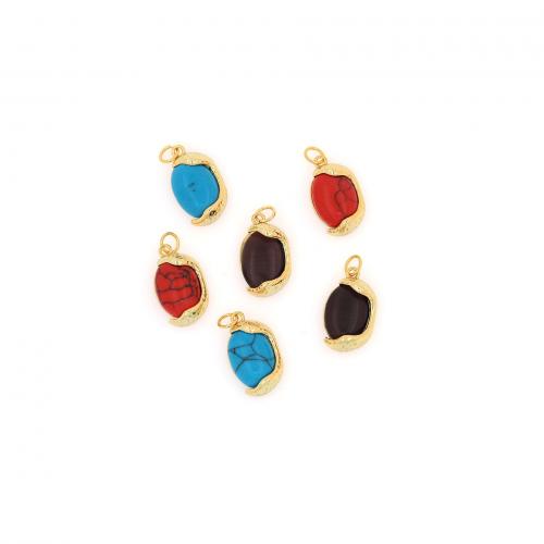 Glass Brass Pendants, with Synthetic Turquoise & Glass, 18K gold plated, fashion jewelry & DIY 