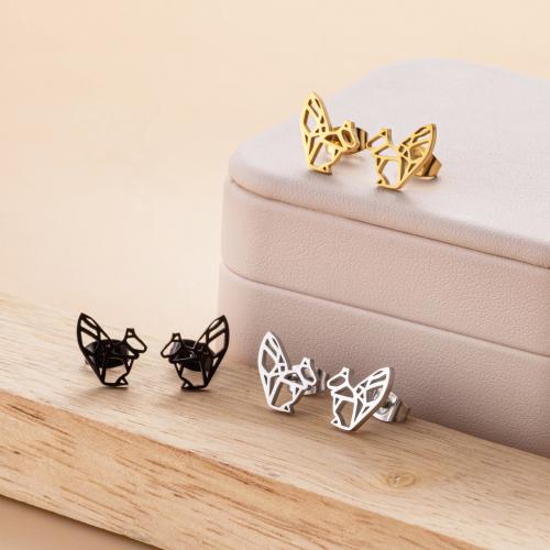Stainless Steel Stud Earring, 304 Stainless Steel, Fox, Vacuum Ion Plating, fashion jewelry & for woman & hollow 