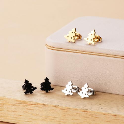 Stainless Steel Stud Earring, 304 Stainless Steel, Christmas Tree, Vacuum Ion Plating, fashion jewelry & for woman & hollow 