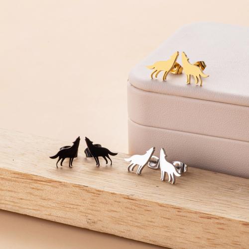 Stainless Steel Stud Earring, 304 Stainless Steel, Wolf, Vacuum Ion Plating, fashion jewelry & for woman 