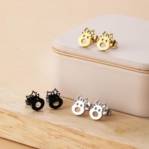 Stainless Steel Stud Earring, 304 Stainless Steel, Christmas Reindeer, Vacuum Ion Plating, fashion jewelry & for woman & hollow 
