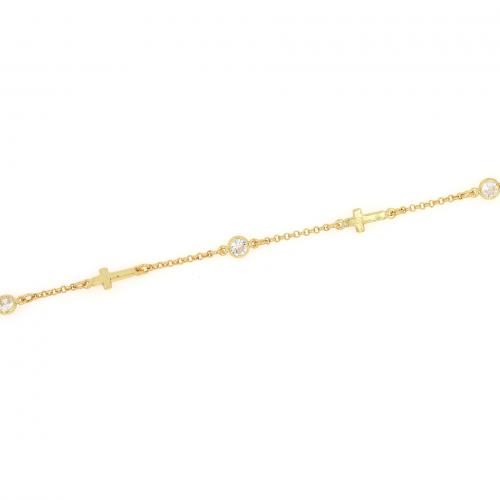 Handmade Brass Chain, Cross, 18K gold plated, fashion jewelry & DIY & micro pave cubic zirconia, 5.5mm 