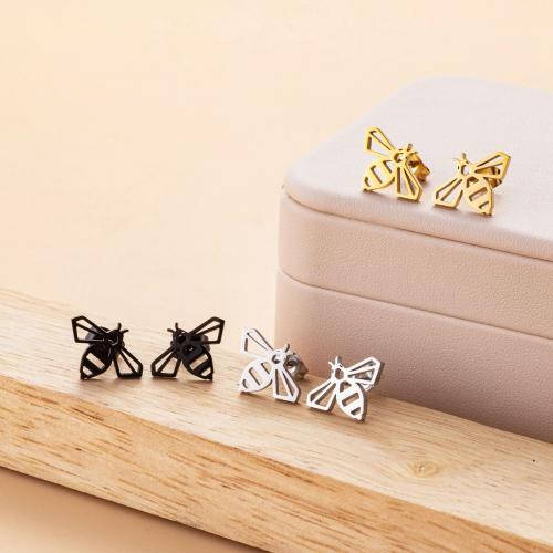 Stainless Steel Stud Earring, 304 Stainless Steel, Bee, Vacuum Ion Plating, fashion jewelry & for woman & hollow 