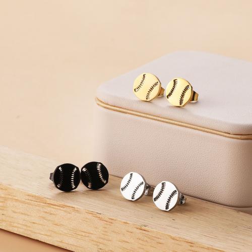 Stainless Steel Stud Earring, 304 Stainless Steel, Baseball, Vacuum Ion Plating, fashion jewelry & for woman & hollow 