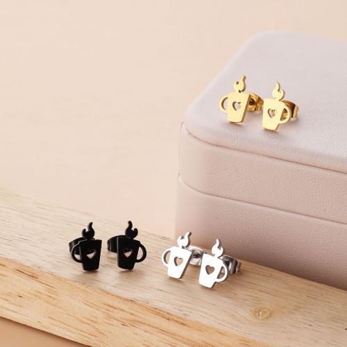 Stainless Steel Stud Earring, 304 Stainless Steel, Cup, Vacuum Ion Plating, fashion jewelry & for woman & hollow 