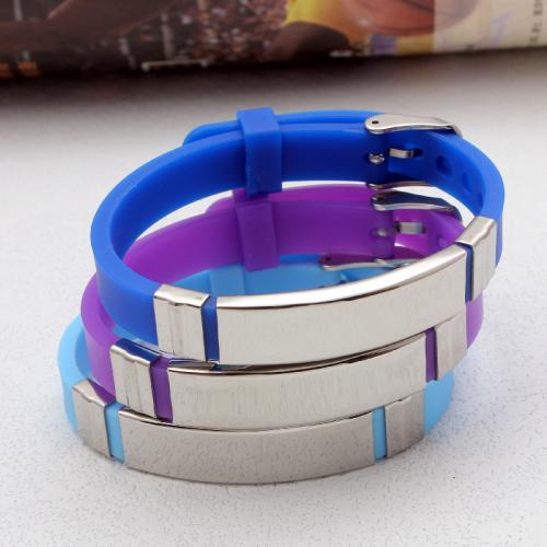 Bracelet en acier inoxydable Silicone, avec Acier inoxydable 304, bijoux de mode & unisexe, plus de couleurs à choisir, 10mm Environ 22.5 cm, Vendu par PC