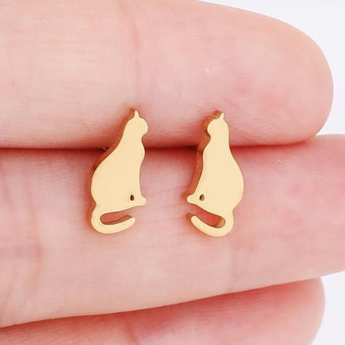 Stainless Steel Stud Earring, 304 Stainless Steel, Cat, plated, for woman 
