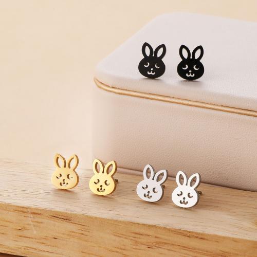 Stainless Steel Stud Earring, 304 Stainless Steel, Rabbit, plated, for woman 