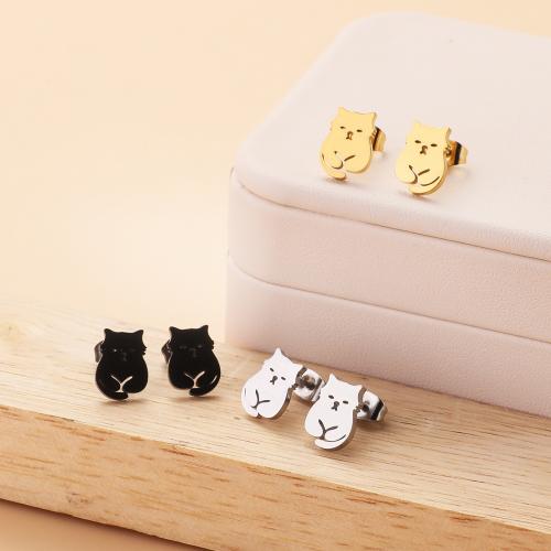 Stainless Steel Stud Earring, 304 Stainless Steel, Cat, plated, for woman 
