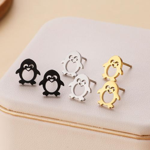 Stainless Steel Stud Earring, 304 Stainless Steel, Penguin, plated, for woman 