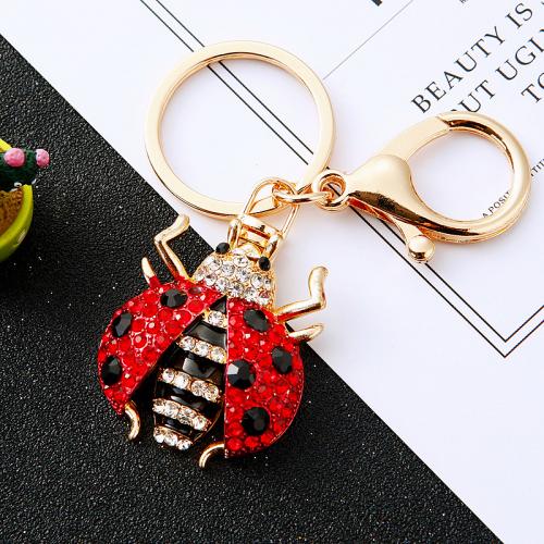 Rhinestone Zinc Alloy Key Chain, Ladybug, plated, fashion jewelry & enamel & with rhinestone 