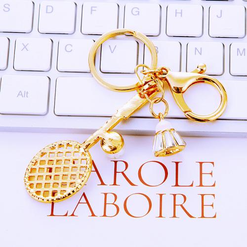 Rhinestone Zinc Alloy Key Chain, Badminton Racket, plated, fashion jewelry & with rhinestone, golden 