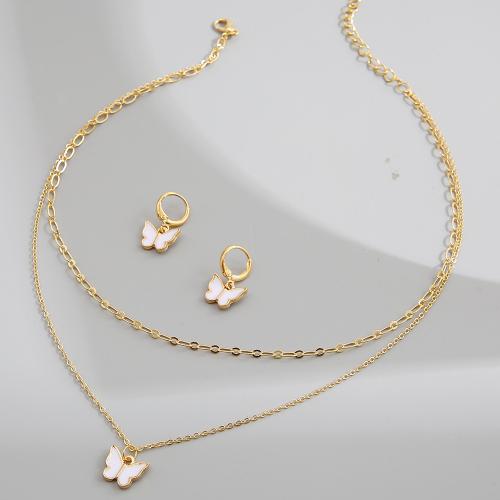 Enamel Zinc Alloy Jewelry Sets, earring & necklace, gold color plated, 2 pieces & fashion jewelry & for woman [