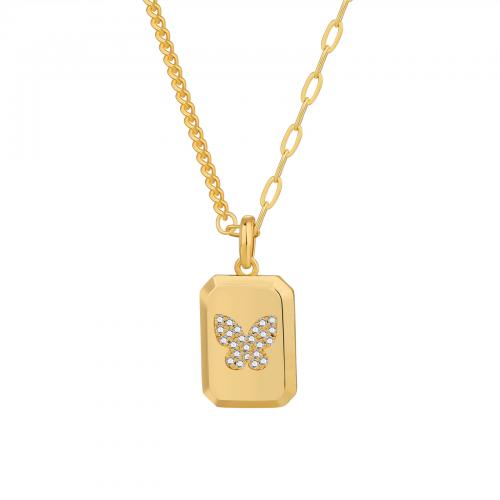 Collier en laiton strass, Placage de couleur d'or, bijoux de mode & pour femme & avec strass Environ 45-50 cm, Vendu par PC