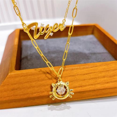 Rhinestone Brass Necklace, with 6cm extender chain, Double Layer & fashion jewelry & for woman & with rhinestone, gold Approx 41 cm 