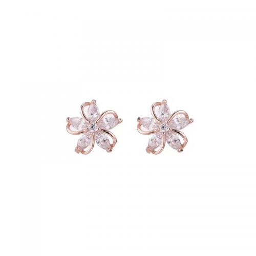 Cubic Zirconia Micro Pave Sterling Silver Earring, 925 Sterling Silver, petals, plated, micro pave cubic zirconia & for woman 