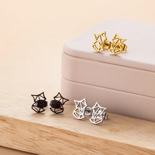 Stainless Steel Stud Earring, 304 Stainless Steel, Fox, Vacuum Ion Plating, fashion jewelry & for woman & hollow 