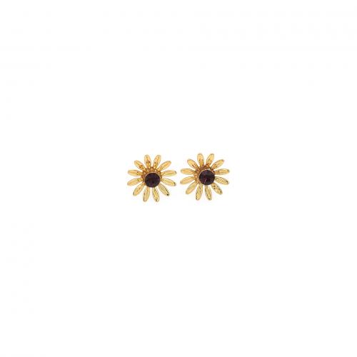 Befestiger Zirkonia Messing Ohrring, Blume, 18K vergoldet, Modeschmuck & Micro pave Zirkonia & für Frau, dunkelrot, 11x11mm, verkauft von Paar