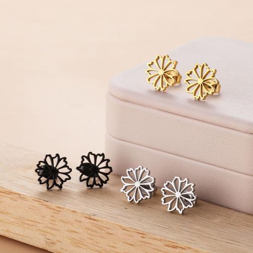 Stainless Steel Stud Earring, 304 Stainless Steel, Flower, Vacuum Ion Plating, fashion jewelry & for woman & hollow 
